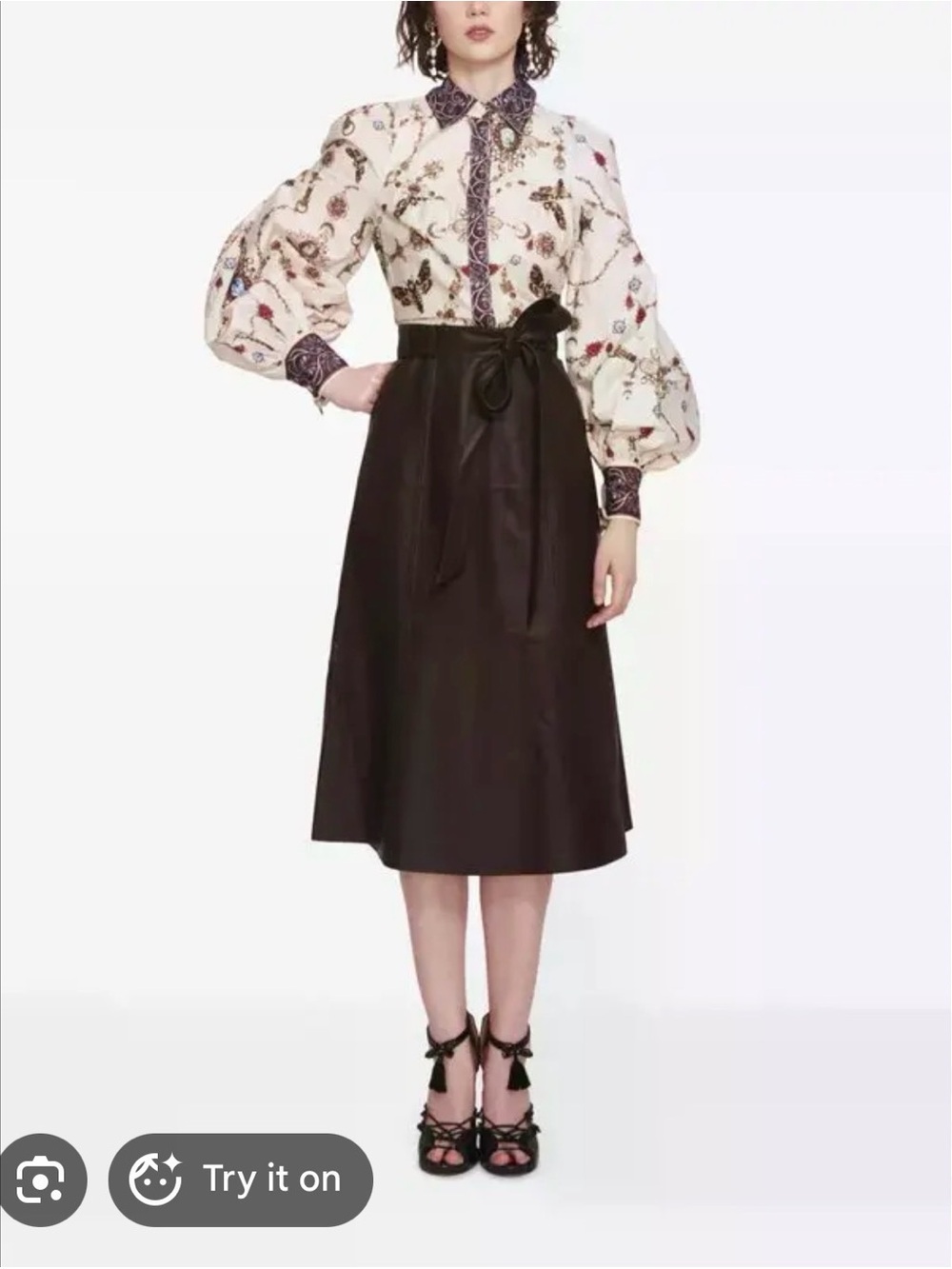 High-Waist Midi Skirt with Self-Tie Belt in Dark Brown